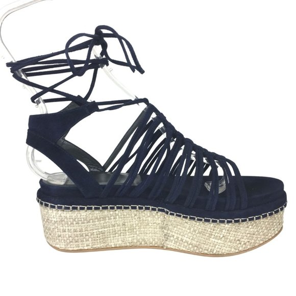 Stuart Weitzman Navy Lace-up Platform Sandals - Picture 5 of 13